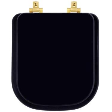 Imagem de Assento Sanitário MDF Soft Close Quadra Preto para Vaso Deca com Ferra
