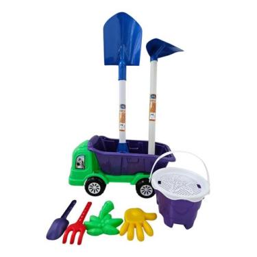 Imagem de Kit Praia Infantil Caçamba Enxada Pá E Balde Brinquedo Verão - Rei do 