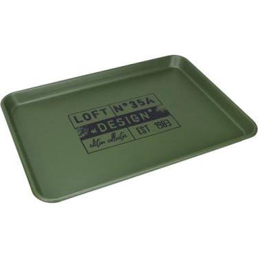 Imagem de Bandeja Home&Co 3x51x36cm Metal Verde Enfeite Decoração para Sala Mesa