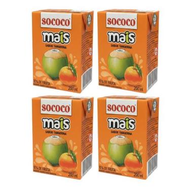 Imagem de Água De Coco Sococo Mais Tangerina 200ml - Kit Com 4