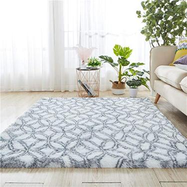 Imagem de Tapete de área salsicha, pelúcia tie-dye longa antiderrapante e lavável para sala de estar, quarto, escritório, banheiro, quarto das crianças, cabeceira ioga, branco, 60120 cm