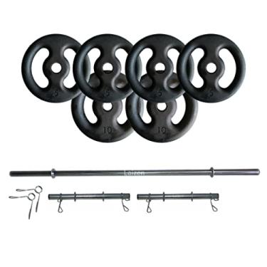 Imagem de Kit Anilhas Ferro Fundido 40 Kg + Barras Com Presilhas