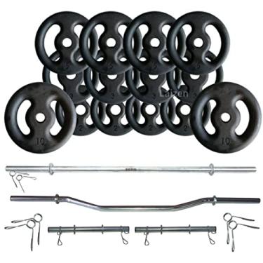 Imagem de Kit Anilhas 60kg + 2 Barras 40cm + Barra 150 Maciça +barra W