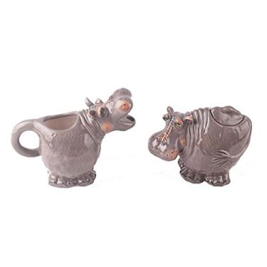 Imagem de Blue Sky Ceramic 16,5 cm x 9 cm x 13,3 cm e 14 cm x 8,8 cm x 10,8 cm. Creme para hipopótamo e açucareiro, médio, multi