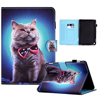 Imagem de Estojo para Kindle Fire HD 10/Fire HD 10 Plus Tablet 10,1 polegadas (11ª geração, lançado em 2021) Capa de couro PU fina com ativação automática para dormir-bow tie cat