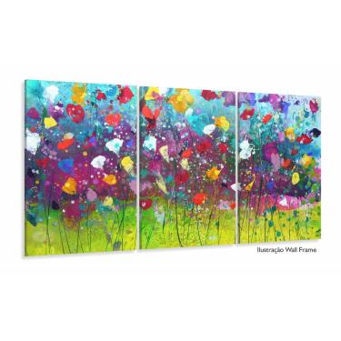 Imagem de Quadro Decorativo Floral 120x50 Mosaico 3 peças sala quarto
