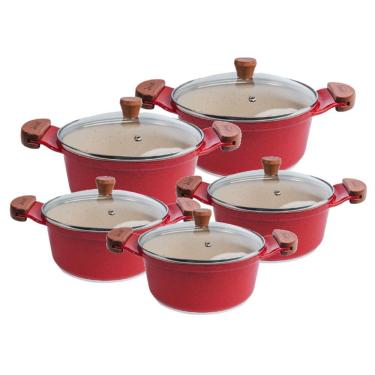 Imagem de Jogo de Panela Vermelha Marmorizada Javali AM 16 a 24cm