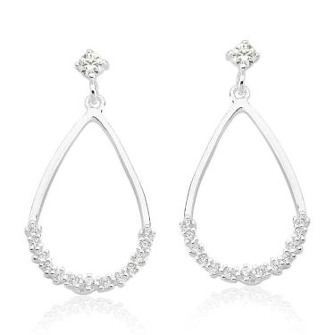 Imagem de Brinco Feminino Gota Cravejada Elegance Em Prata de Lei 925 Com Garantia