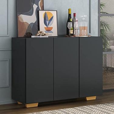 Imagem de Aparador Buffet 3 Portas com Pés Quadrados Veneza Multimóveis Mp1010 Preto/natural