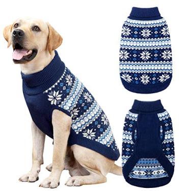 Imagem de Suéter de tricô para cães Kooltail, roupas quentes e confortáveis para clima frio para cães com estampa de flocos de neve, casaco de inverno clássico para cães pequenos, médios e grandes