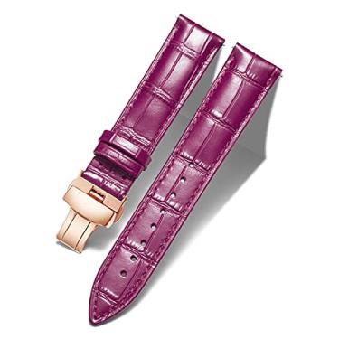 Imagem de Pulseiras de relógio de couro de bezerro genuíno pulseira de jacaré de substituição para homens e mulheres com fivela de implantação de borboleta em ouro rosê 12 mm 13 mm 14 mm 16 mm 17 mm 18 mm 19 mm 20 mm 21 mm 22 mm 23 mm 24 mm 10 cores, Amaranto - Fivela de ouro rosa, 12 MM