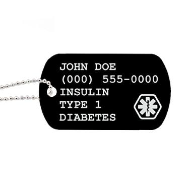 Imagem de Colar de Aço Inoxidável Personalizado com Identificação de Alerta Médico da PRANA Gravado Sem Etiqueta de Cachorro 66 cm Feito nos EUA Preto