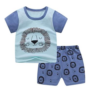 Imagem de Camiseta meninos leões tops conjunto calças roupas infantis meninas bebê manga curta desenhos animados desenhos animados meninos (azul, 3-4 anos)
