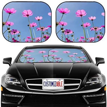 Imagem de MSD Protetor solar de para-brisa para carro com 2 unidades, bloqueia o brilho do sol, UV e calor, protege o interior do carro, ID da imagem: 27079051 Flores roxas contra o céu azul e luz do sol