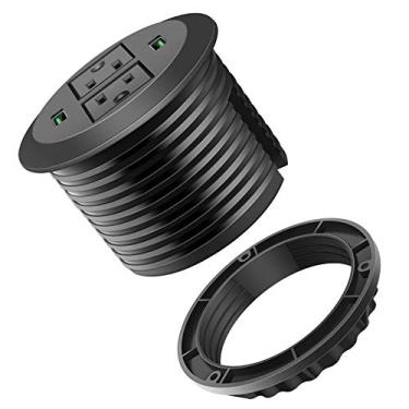 Imagem de Argola de mesa de 7,62 cm, ilhó USB com porta verde, orifício de mesa com 2 saídas CA e 2 portas USB cabo de alimentação resistente de 6,5 m