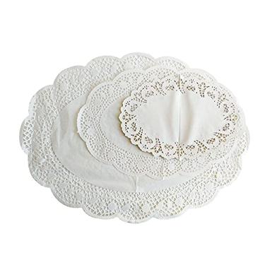 Imagem de KIT 7 TOALHAS OVAIS PAPEL PVC BRANCO RENDADO PARA DECORAÇÃO 3 TAMANHOS DIFERENTES