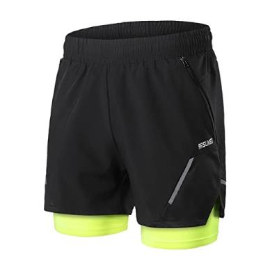 Imagem de shorts masculinos, Moniss Shorts de corrida masculino 2 em 1 com bolsos de zíper Shorts de exercício de secagem rápida para treino de academia