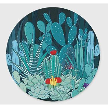Imagem de Mouse pad redondo de borracha antiderrapante cacto e flor, mousepad redondo para jogos (20 x 20 cm)
