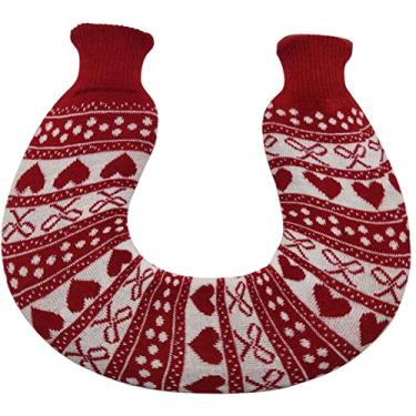 Imagem de Garrafa de água quente de PVC em forma de U Saco de água quente com capa macia para cólicas menstruais, alívio da dor no pescoço e ombro para compressas de calor, aquecedor de cama e aquecedores de pés, vermelho 1.1000 ml