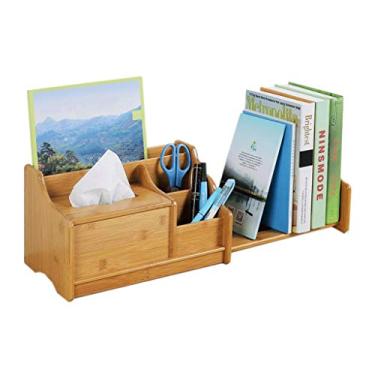 Imagem de KIZQYN Estante de livros ajustável para mesa organizador de mesa com gavetas estante de mesa de madeira material de escritório prateleiras de exibição estante