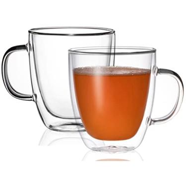 Imagem de BothEarn Conjunto de 2 canecas de café de vidro - Copo expresso transparente de parede dupla com alça grande, ótimo para latte, cappuccino e suco, 560 ml, BE026