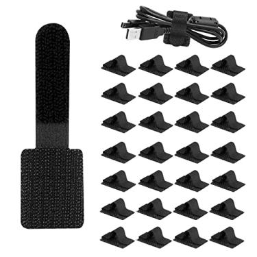 Imagem de Viaky Organizador de cabos autoadesivo preto reutilizável ajustável para dados de computador, pacote sortido de carregamento fixo e organizado, abraçadeiras leves com artefato marcável - 30 peças