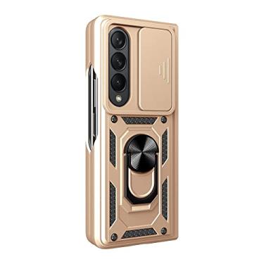 Imagem de Capa protetora para samsung galaxyz dobrável 4 capa de telefone móvel dobrável 360 graus suporte giratório anel suporte para carro, ouro, para samsung dobrável 4