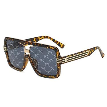 Imagem de Óculos de sol vintage de uma peça com estampa de leopardo para mulheres óculos de sol quadrados masculinos hip hop, 6, tamanho único