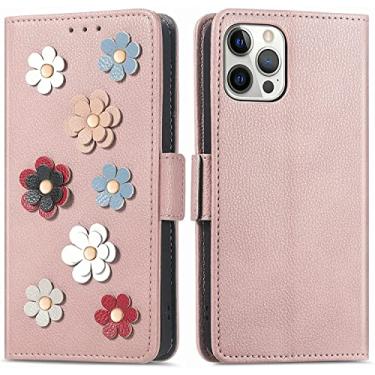 Imagem de HAZELS Capa carteira para iPhone 14/14 Plus/14 Pro/14 Pro Max, capa flip de couro para telefone, com suporte de cartão e recurso de suporte, proteção feminina à prova de choque (cor: rosa, tamanho: 14 6,1 polegadas)