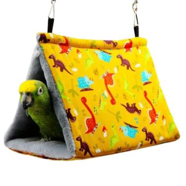 Imagem de Barn Eleven Ninho de pássaro para papagaios, rede de pelúcia macia e quente para pendurar pássaros, papagaios, cama quente de inverno, bolsa de brinquedos para animais de estimação, cama de algodão (amarelo, grande, com uma abertura)