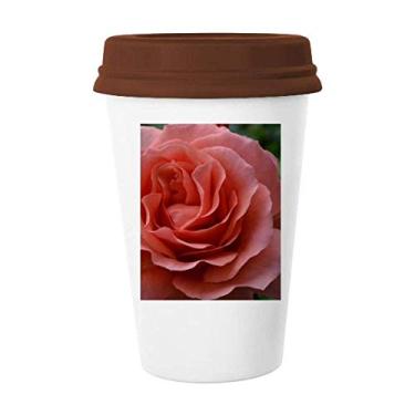 Imagem de Folhas verdes rosas rosas art déco presente moda caneca café copo cerâmica copo tampa