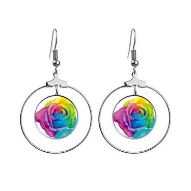 Imagem de Arco-íris Gay Flor LGBT Brincos de argola pendentes Joias Círculo Gota