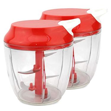 Imagem de KIT 2 Processadores Trituradores Manual 5 Lâminas 900ml Vermelho