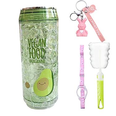 Imagem de Copo de viagem infantil de gelo para bebidas ao ar livre com garrafa de água de suco, garrafa de piquenique, freezer, caneca gelada (abacate smile O, 350 ml)