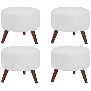 Imagem de Kit 04 Puffs Decorativos Redondo Pés Palito Couro Branco Fosco - Gran Belo