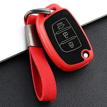 Imagem de SELIYA Capa para chave de couro de poliuretano termoplástico, adequada para Hyundai Sonata Tucson Elantra 3 botões chaveiro acessórios protetores, vermelha
