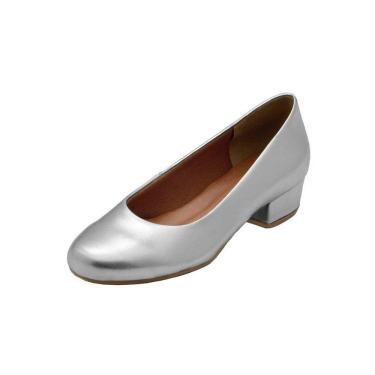 Imagem de Scarpin Boneca Salto Baixo Grosso 3cm Luiza Sobreira Prata Mod. 2226