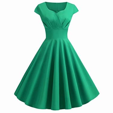 Imagem de Vestido de coquetel para mulheres, vestido de coquetel plus size, vestido envoltório feminino, decote em v, manga curta, vestido midi (#1-Green, S)