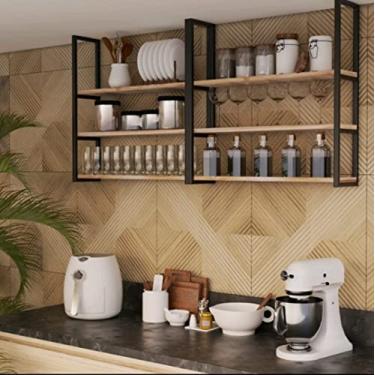 Imagem de Prateleira Industrial Planejado 3 Andares Flutuante Kit Completo Cozinha Escritórios (120cm)