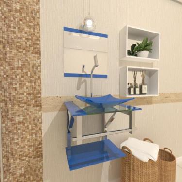 Imagem de Gabinete De Vidro Para Banheiro 40cm Inox Azul Com Torneira - Cubas E