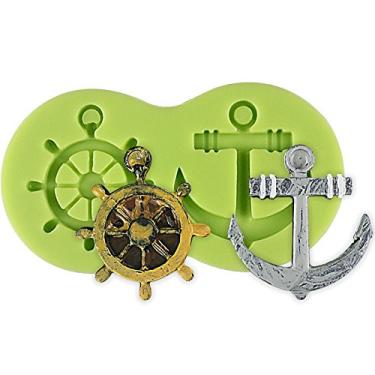 Imagem de FUNSHOWCASE âncora e roda de silicone bolo, molde decorativo de doces para decoração de bolo, topo de cupcake, argila de polímero, artesanato, epóxi de resina, fabricação de joias 8,3 x 4,5 x 0,9 cm