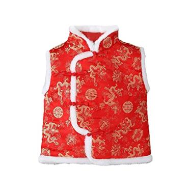 Imagem de Mercatoo Colete infantil para meninos e meninas, colete tradicional chinês Sty le Tang colete colete colete de ano novo tradicional retrô, Vermelho, 4-5T
