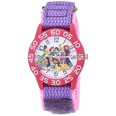 Imagem de Disney Relógio com pulseira de nylon de quartzo analógico e professor de tempo plástico para crianças princesa, Roxa, Relógio de quartzo