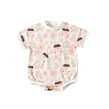 Imagem de Macaquinho de manga curta para bebês recém-nascidos, meninas, meninos, estampado, primavera, verão, coelhinho da páscoa, rosa, 18-24 Months