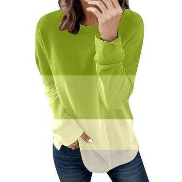 Imagem de Moletom leve para mulheres túnica oversized top patchwork pulôver de manga comprida Jersey Y2K Imprimir Ajuste solto Moda Roupa sólidas capuz Emenda de bloco de cores K100-Verde XX-Large