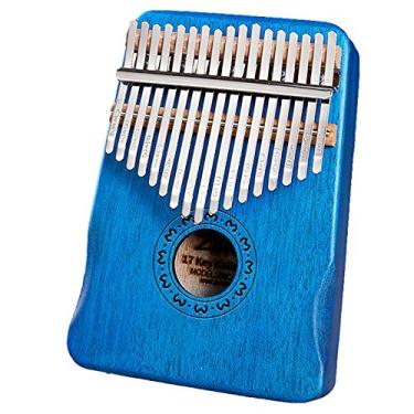Imagem de Piano de polegar Kalimba de 17 teclas, Kalimba corpo de madeira maciça de mogno, xilofone portátil Mbira Sanza, piano de dedo para amantes da música, (18 cm x 13 cm) protetor de mão azul