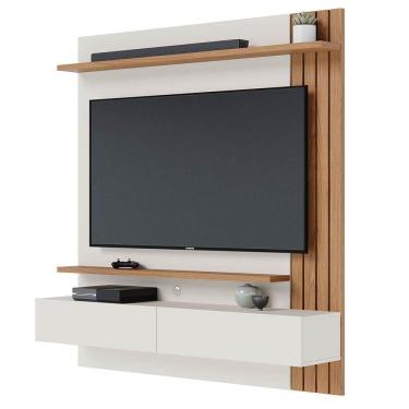 Imagem de Painel Home Suspenso Para Tv 65 Pol. 150cm Buriti C05 Off White Matte/freijó - Mpozenato