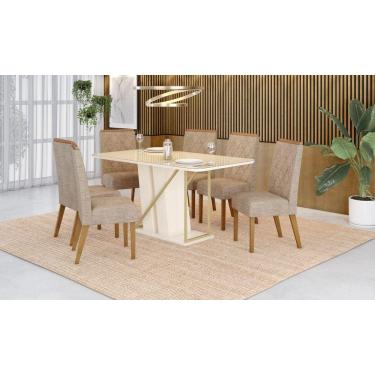 Imagem de Mesa de Jantar Andy 160 C. Vidro 6 Cad. Nina Creme - Henn