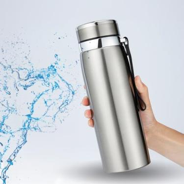 Imagem de Garrafa Térmica Inox Com Infusor Quente Fria Aço Inox Com Vedação Academia Trilha 600ml 800ml1000ml (Prateado, 1000ml)