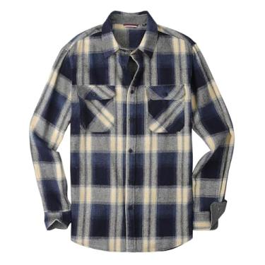 Imagem de Camiseta masculina de manga comprida para homens, gola rolê, flanela, xadrez, térmica, felpuda, inverno, outono 2024, P-537 azul-marinho, G
